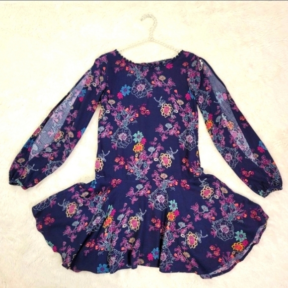 Xhiliration Blue Floral Long Sleeves Dress - Picture 14 of 14